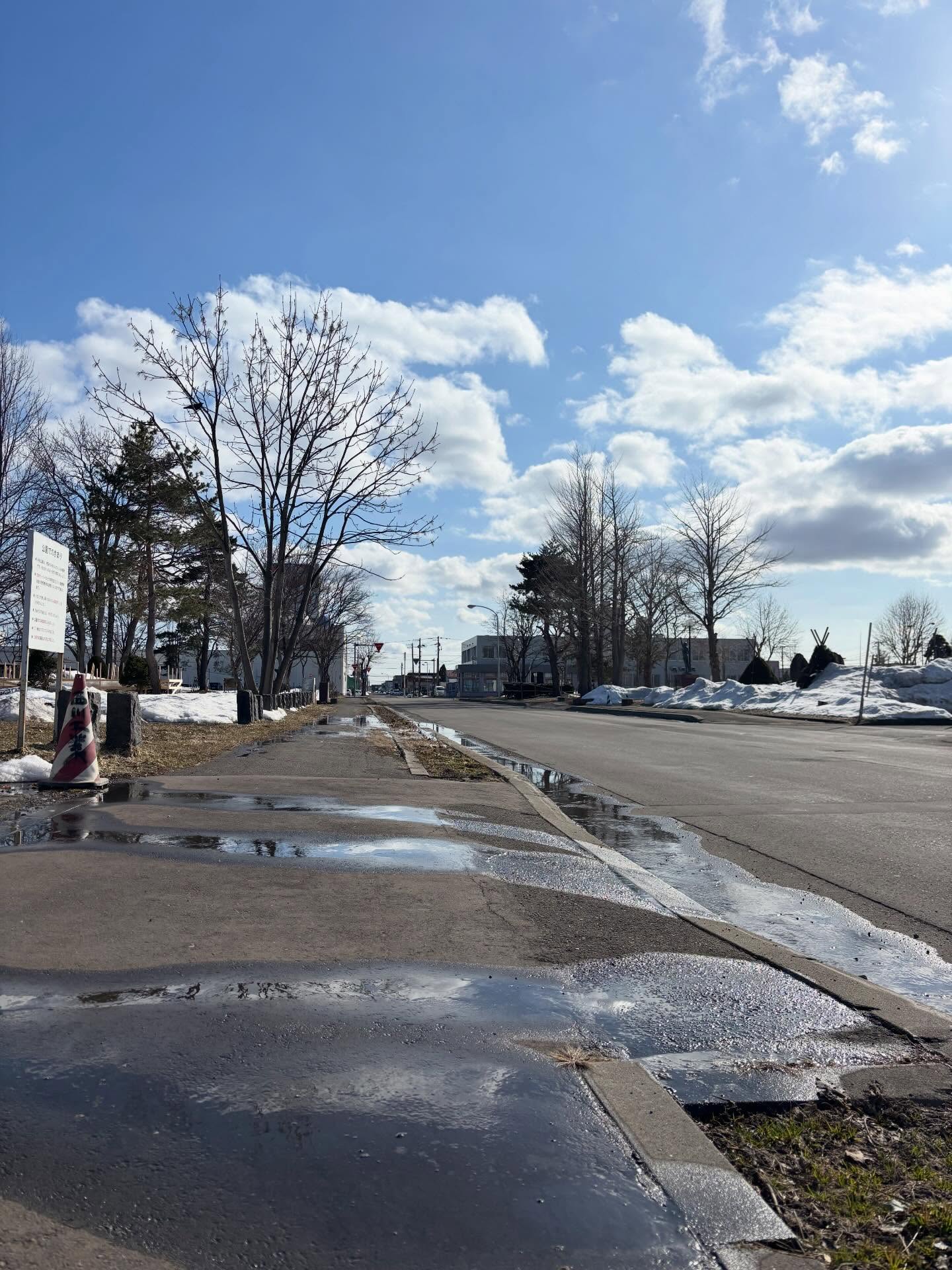 とある敗戦を見届けて、、、散歩に。
日に日に❄️溶けていく散歩道🚶
昨日より一枚薄着でもポカポカ気持ち良い☀️
#美唄